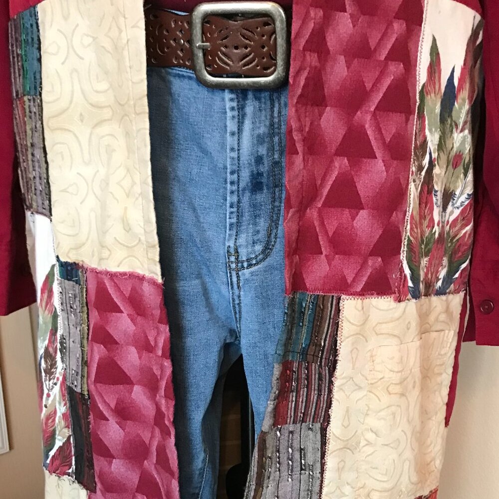 Upcycled Patchwork Duster, Southwestern Aztec Mag… - image 9